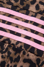 Brown Leopard Print Contrast Striped Detail Long Sleeve Top Pant Set