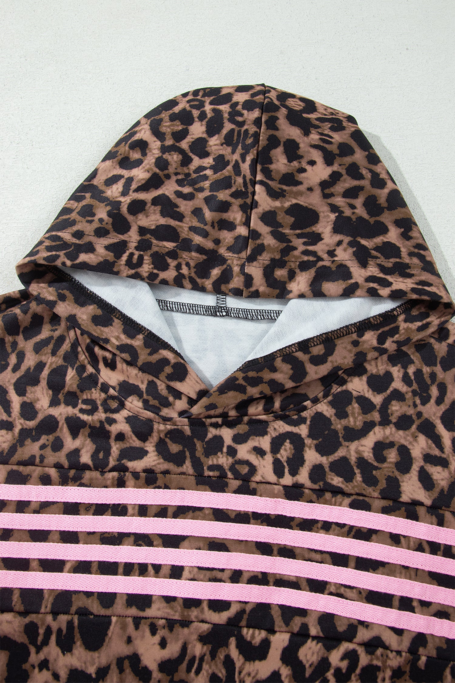 Brown Leopard Print Contrast Striped Detail Long Sleeve Top Pant Set