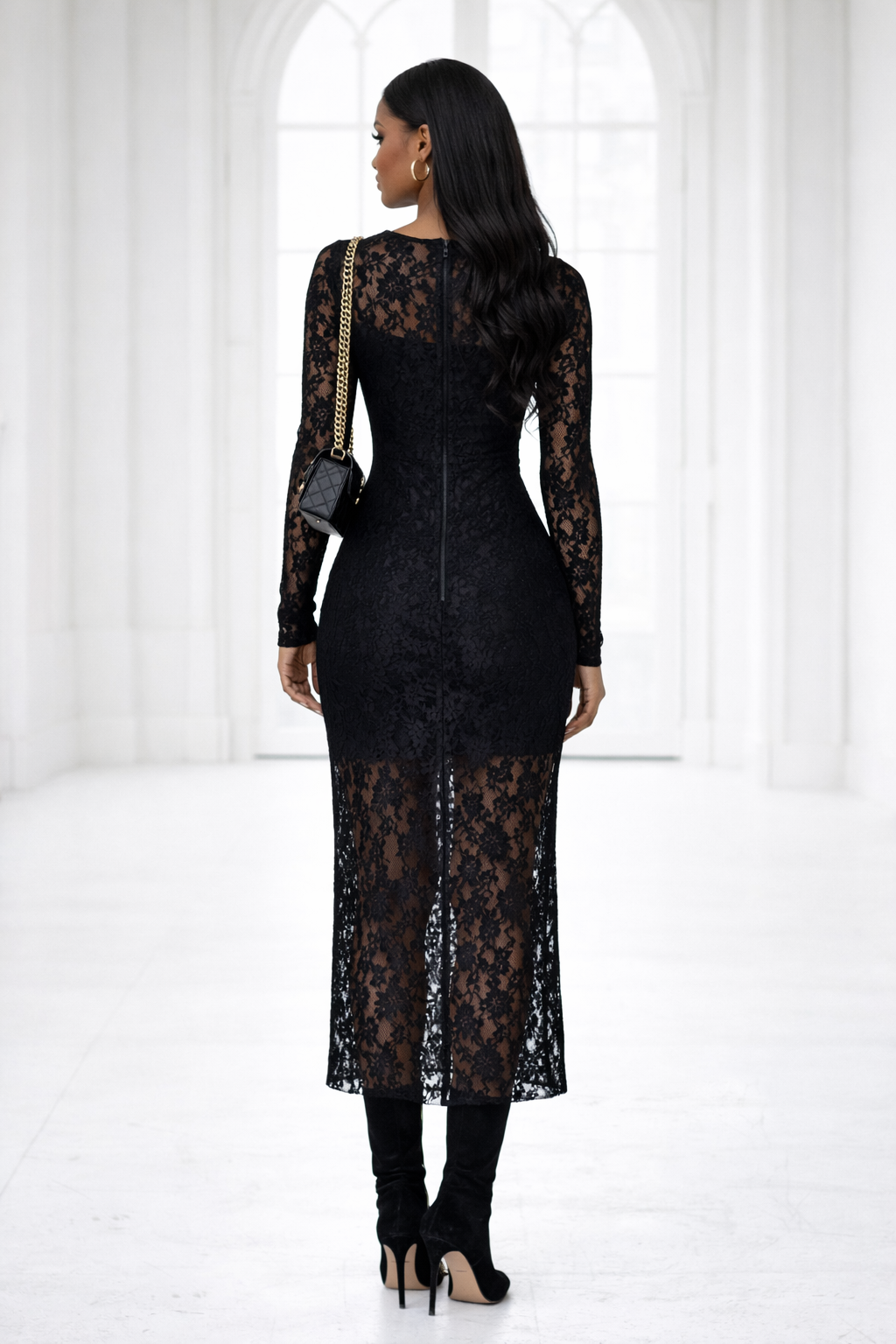 Noir Lace Midi Dress