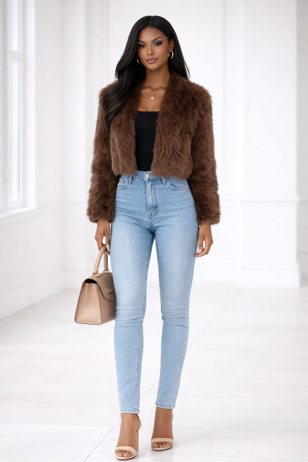 ÉLAN Faux Fur Cropped Jacket