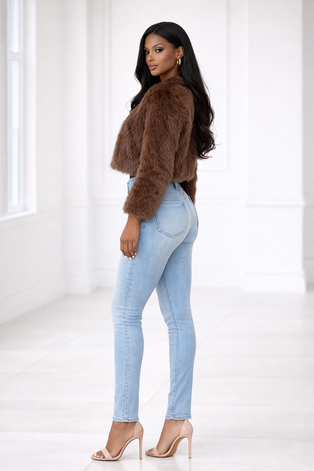 ÉLAN Faux Fur Cropped Jacket