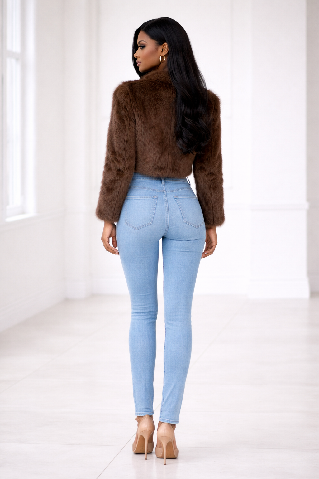 ÉLAN Faux Fur Cropped Jacket