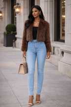 ÉLAN Faux Fur Cropped Jacket