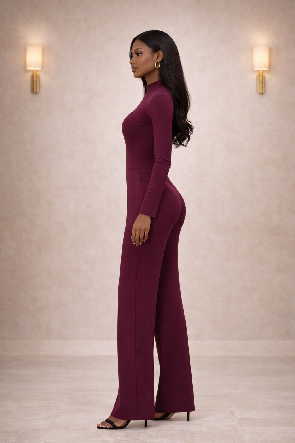 Structured Form Jumpsuit - Wine