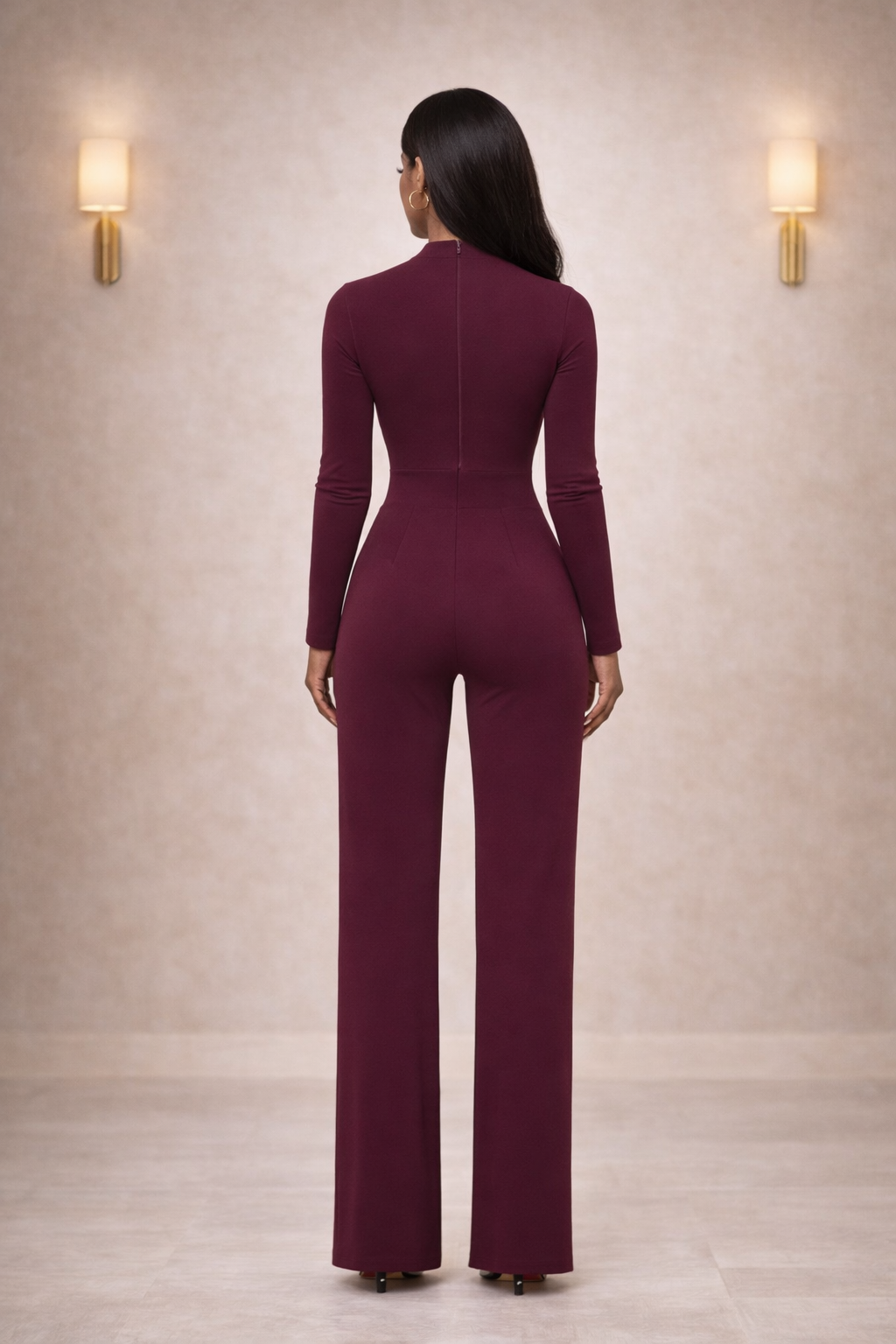 Structured Form Jumpsuit - Wine