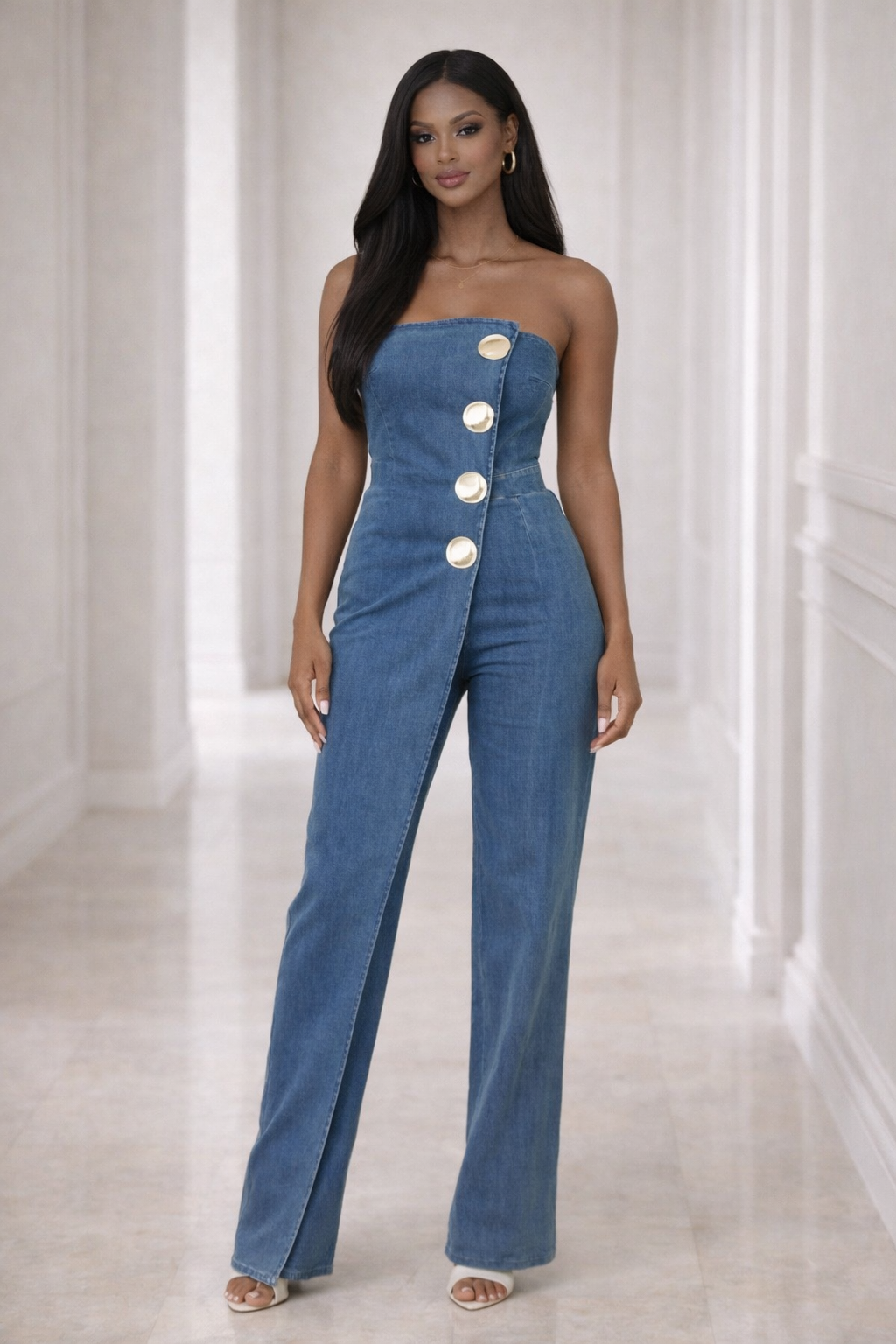 Open Flap Layer Strapless Jumpsuit