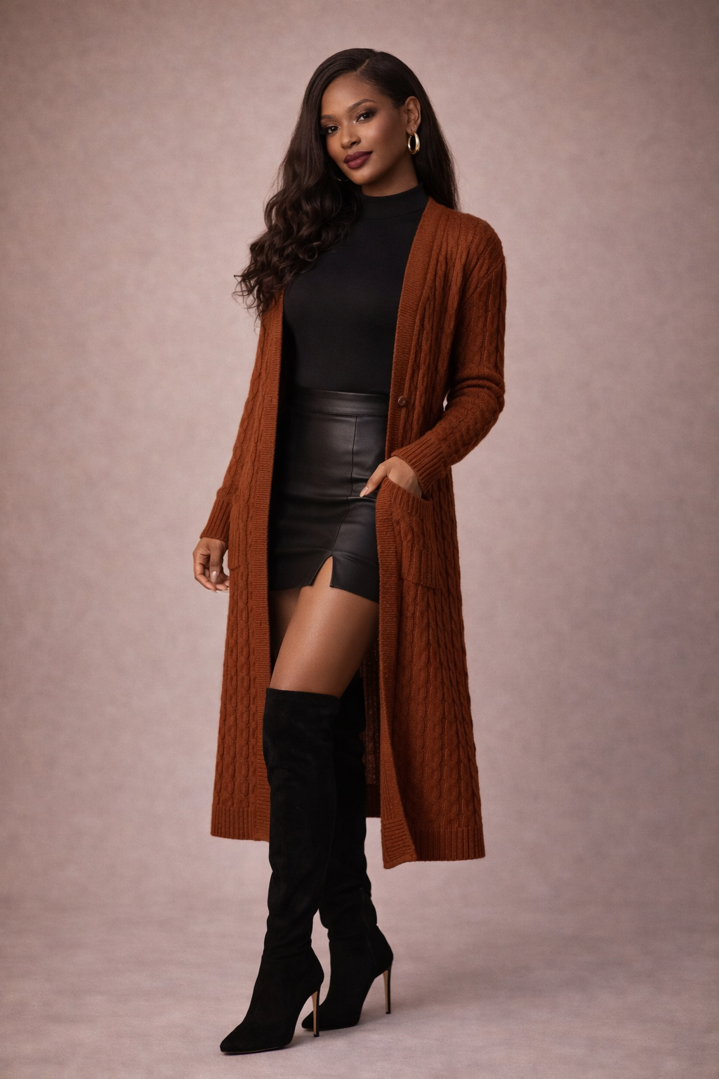 Maison Longline Cable Cardigan