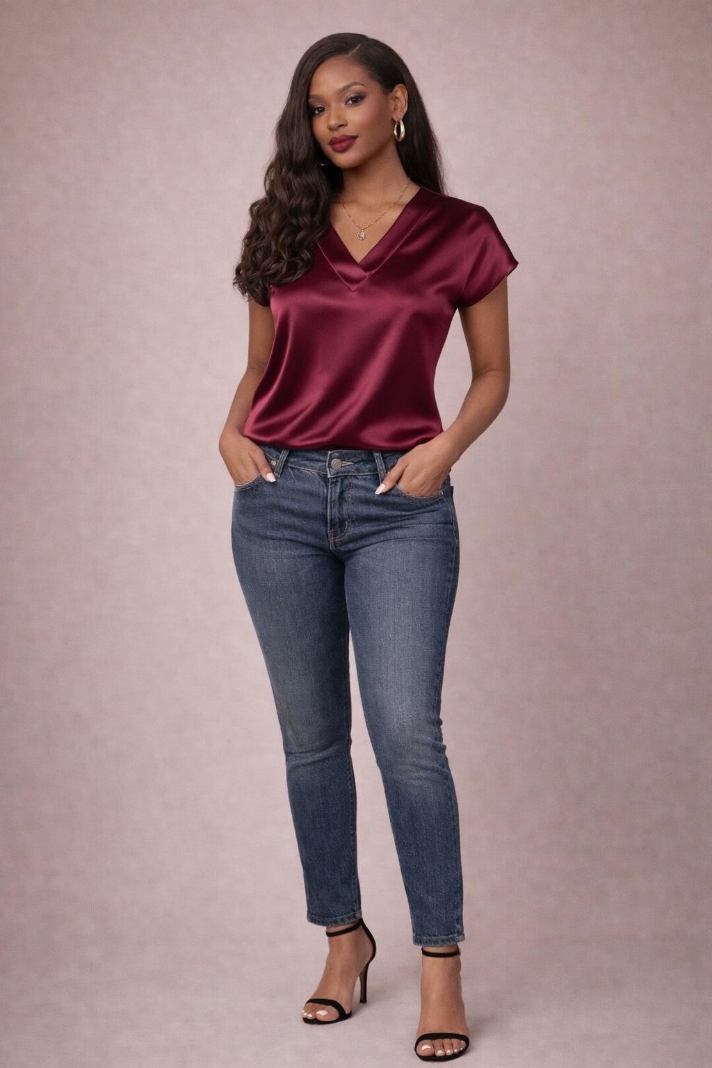 Silkline Satin V-Neck Blouse