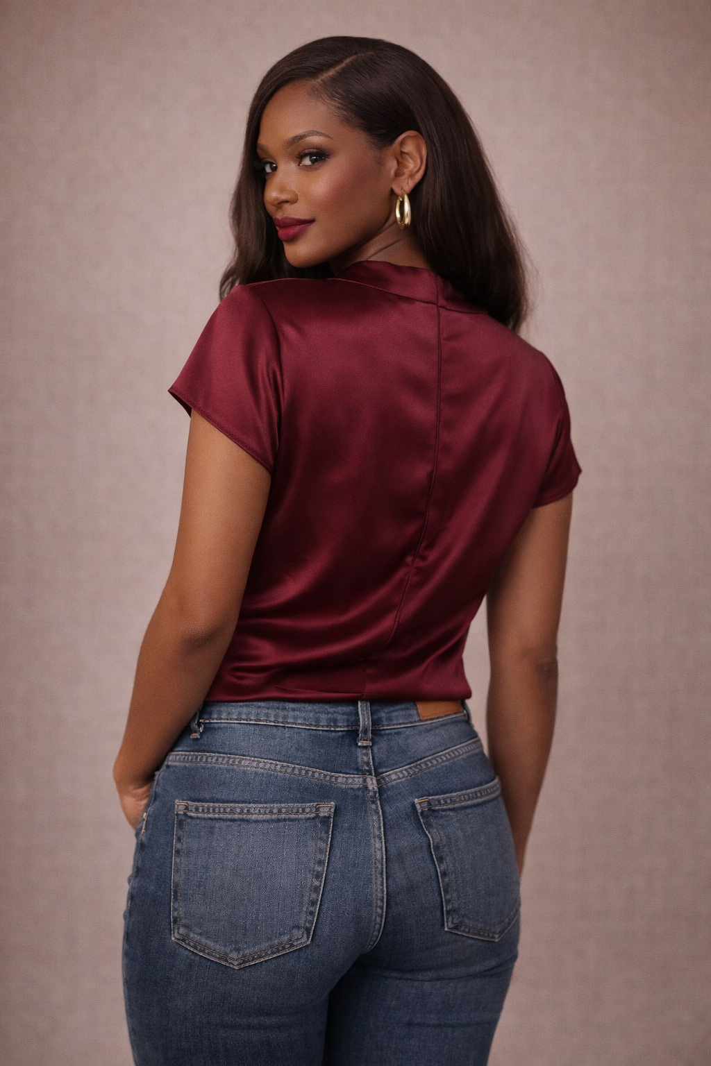 Silkline Satin V-Neck Blouse