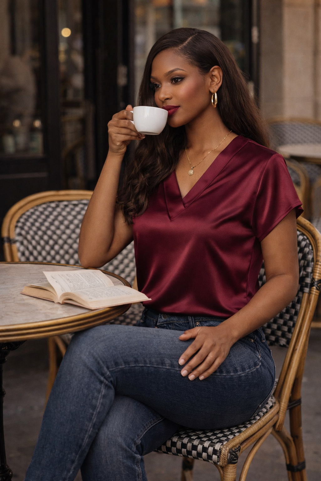 Silkline Satin V-Neck Blouse