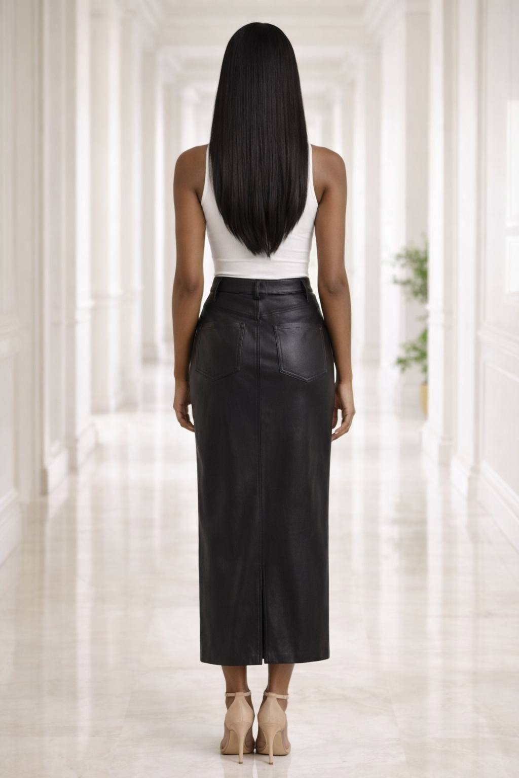The Noir Sculpt Midi Skirt